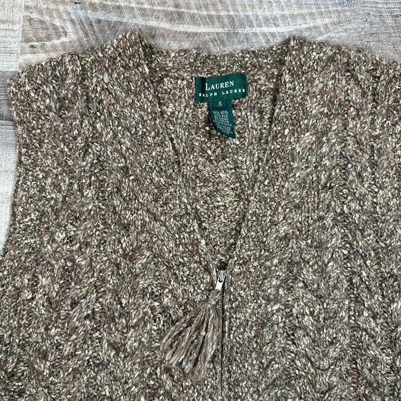 Lauren Ralph Lauren Wool / Silk Blend Cable Knit Zip Vest Sz S Warm Outerwear - Picture 5 of 10